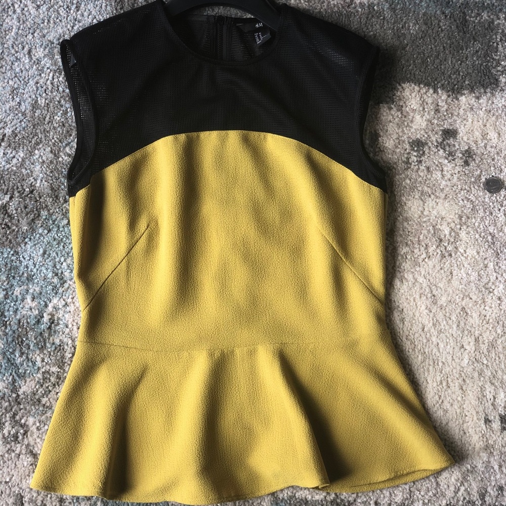 Zara Women’s Chartreuse/Black Mesh Peplum Blouse